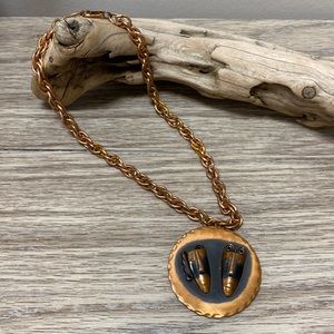 REBAJES Copper Art Deco Necklace Mid Modern Century Face Comedy 1970 Modern BOHO